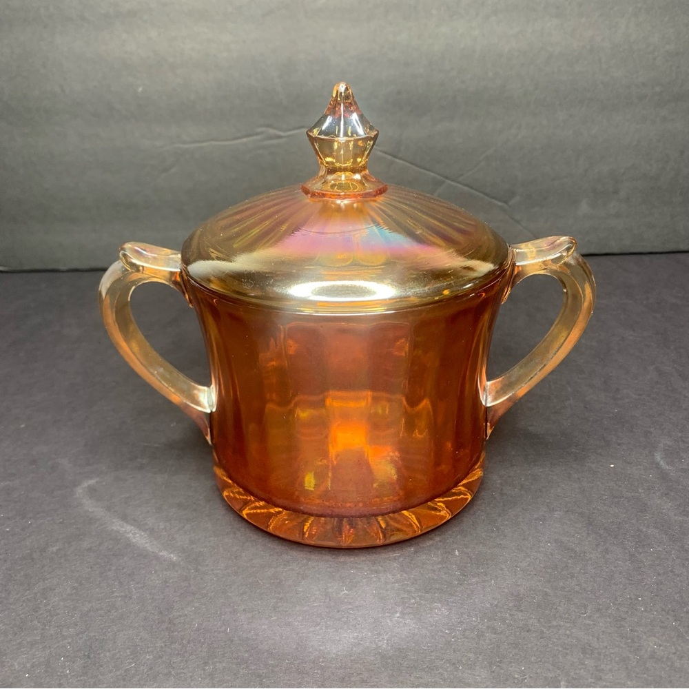 Vintage Marigold Carnival Glass Sugar Bowl